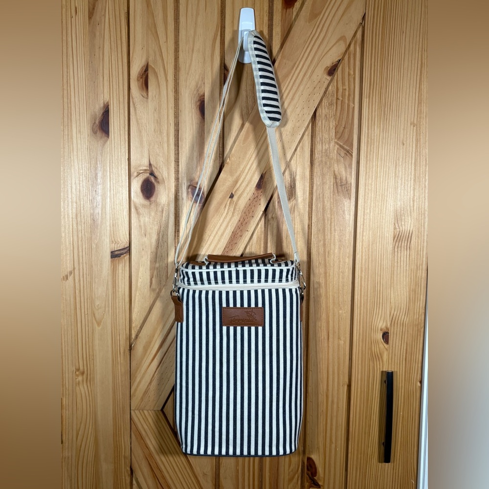 Tirrinia Blue & White Striped Insulated Wine Bag with Strap